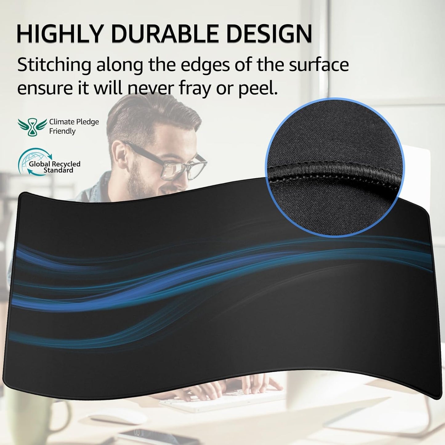 KTRIO Large Gaming Mouse Pad with Stitched Edges, Oversized Mousepad with Superior Micro-Weave Cloth, Non-Slip Base, Water Resist Keyboard Pad, Desk Pad for Gamer, Office & Home, 47.3 x 23.6 in, Black