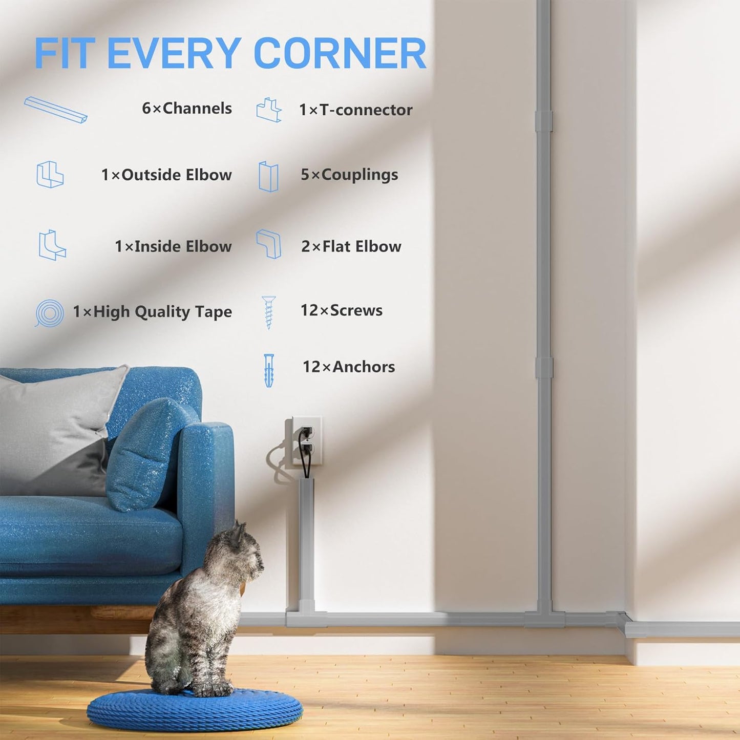 94.5in Cord Covers for Wires on Wall, Delamu Easy Set up Cord Hider, Large Wire Hider Wire Covers for 3-4 Cords on Wall, Grey Cable Hider Cable Raceway, Tv Cord Hider for Wall Mount, 6X W1.18 H0.67in