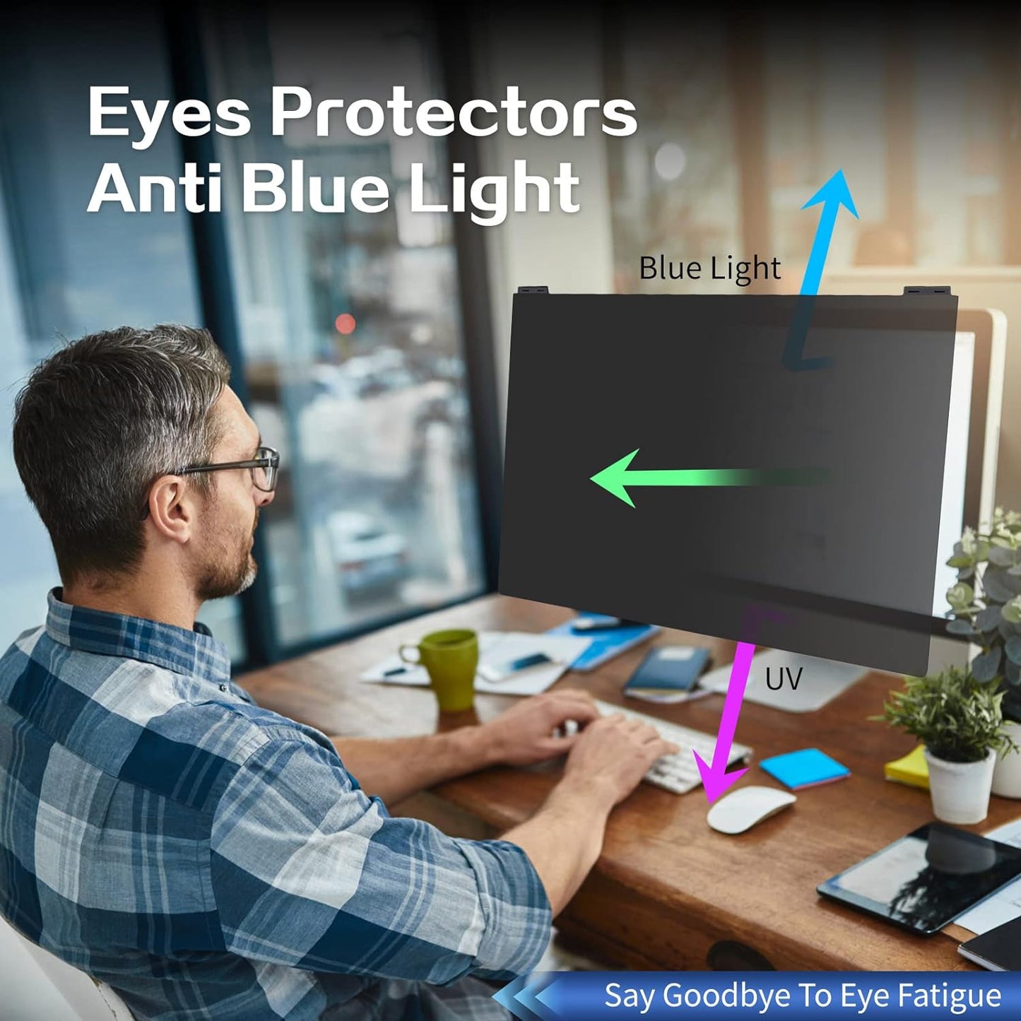 Computer Privacy Screen Filter 24 Inch, 9H Hardness Hanging Computer Screen Privacy Shield Compatible with 23.6,23.8 inch for 16:9 Widescreen Monitor, Eye Protection and Blue Light Blocks