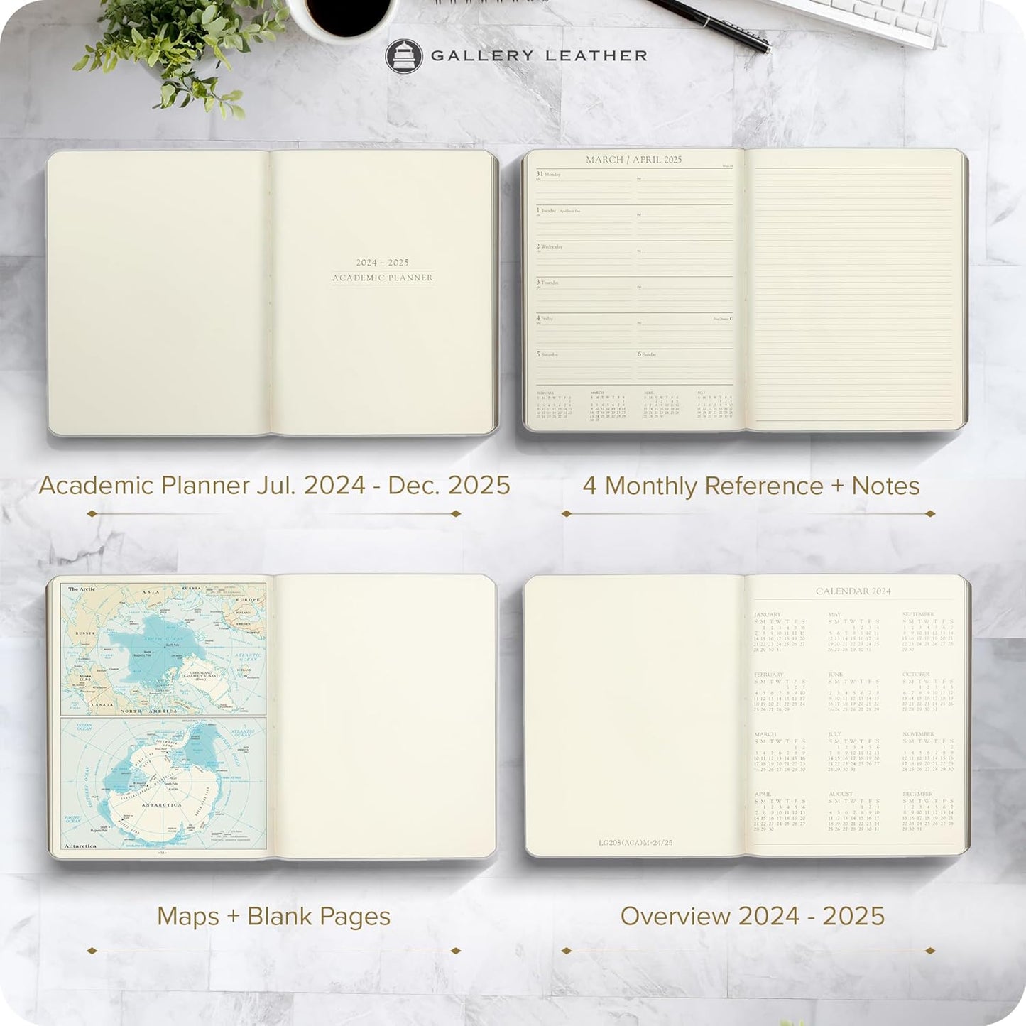 Gallery Leather Academic Planner 2025, Teacher and Student Weekly Monthly Planner, Elegantly Bound Calendar with Gold-Gilded Page Edges, 18 Months - Caribbean Yellow - 9 x 7 "