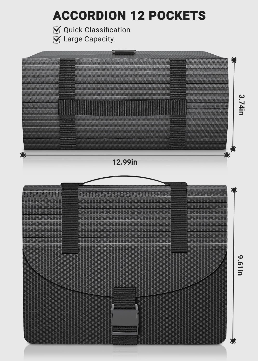 Expanding File Folders with Handle,Accordion File Organizer 13 Expandable Pockets,Portable Filing Box,Adjustable Support Strap,Colored Tabs,Paper Document Organizer,A4/Letter Size Diamond