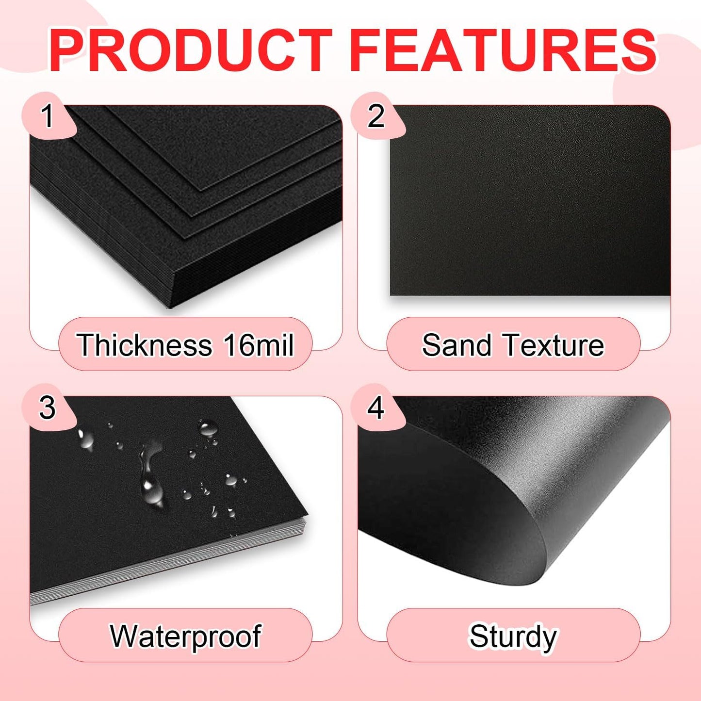 HOUYEE 100 Pack 16 Mil Poly Binding Covers,Sand Texture Binding Presentation Covers,8.5x11 Inches,Letter Size,Black,Square Corners,Un-Punched
