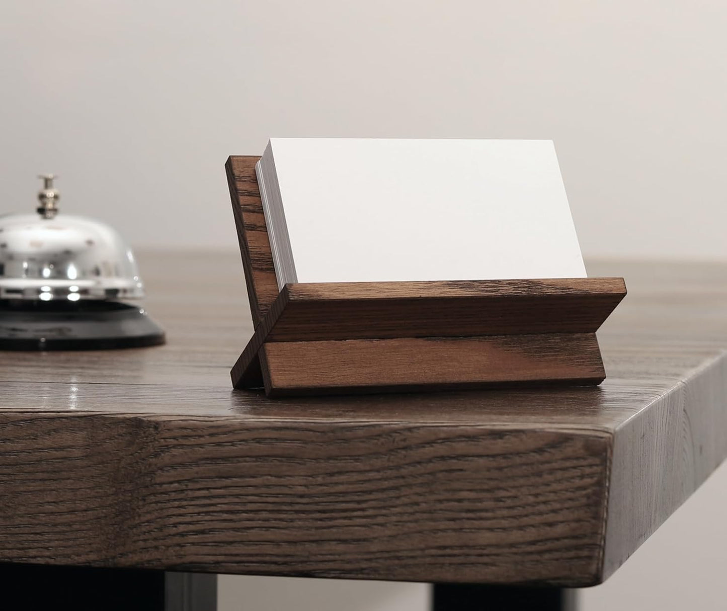 Business Card Holder for Desk - Brown Wood Small Cards Holders, Professional Desktop Business Card Stand Display, Wooden Name Card Holder