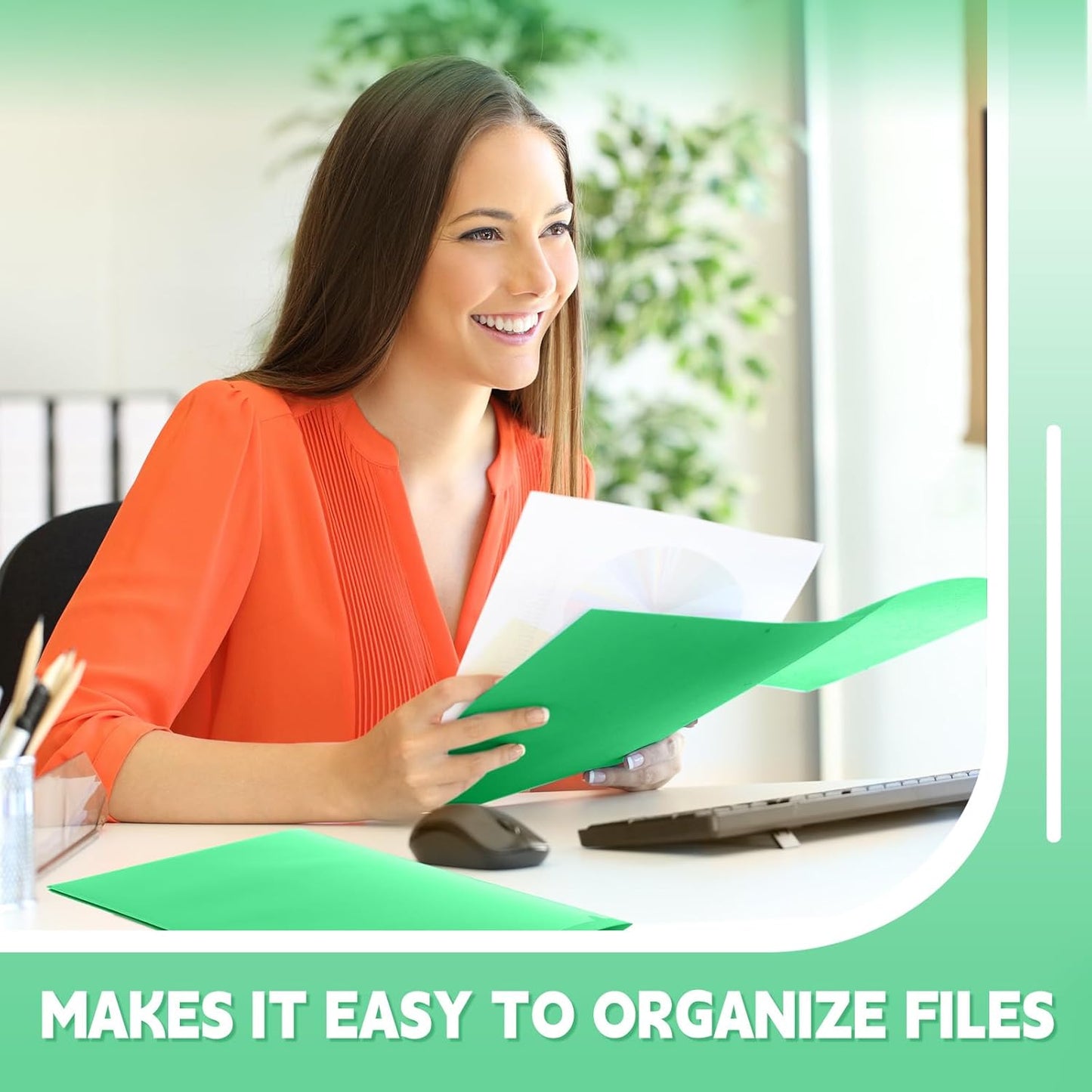 Gueevin 72 Pcs Two Pocket Folders Bulk Plastic File Folder with 2 Pockets Letter Size Paper Heavy Duty Durable Portfolios Case for Home Office School Business 11.61 x 9.45 Inch (Green)