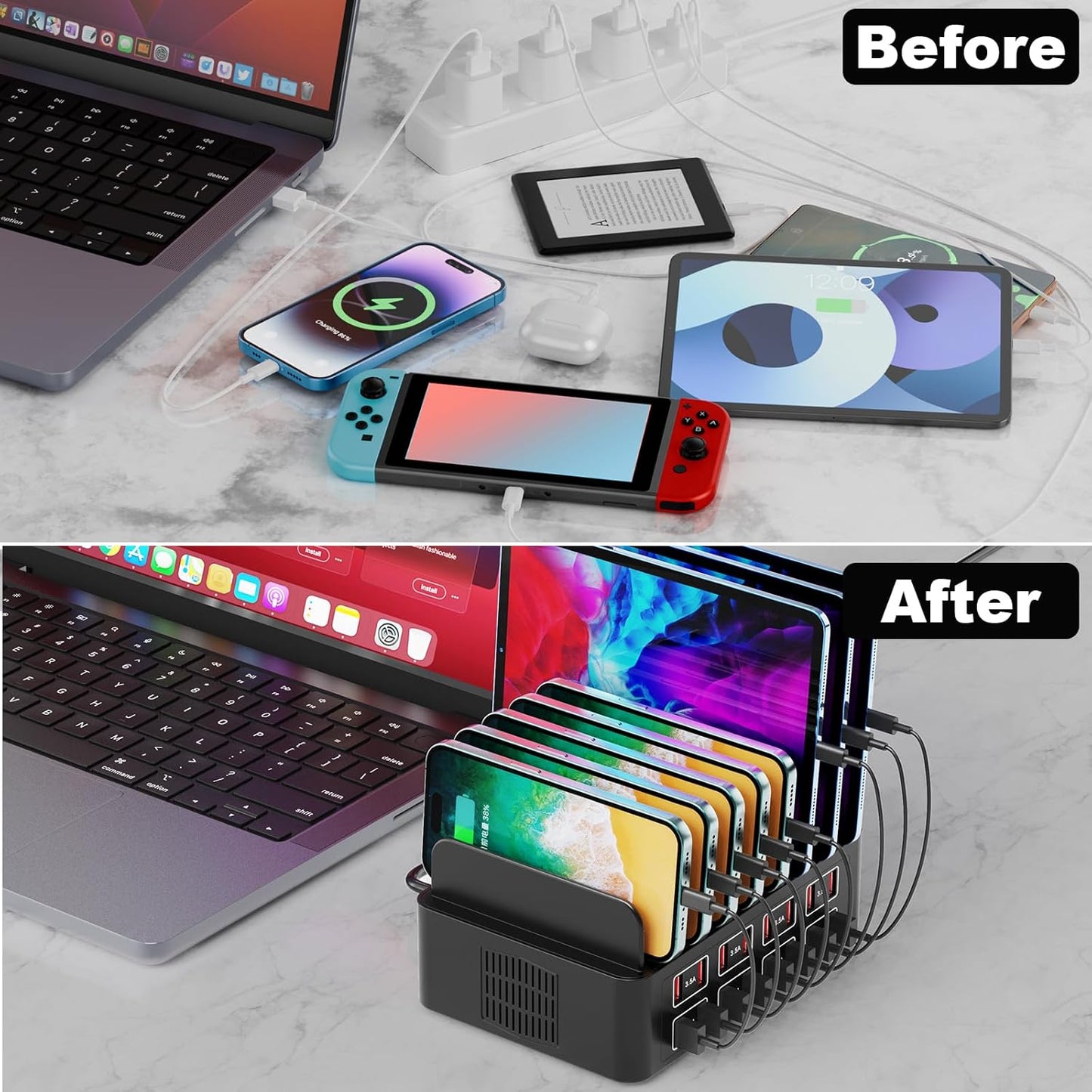 Charging Station for Multiple Devices,Cinlinso 150W/35A 16 Port USB Charging Station,Multi Device Fast Charger Organizer Compatible with iPad,Tablet,Kindle Cell Phone and Other Electronic