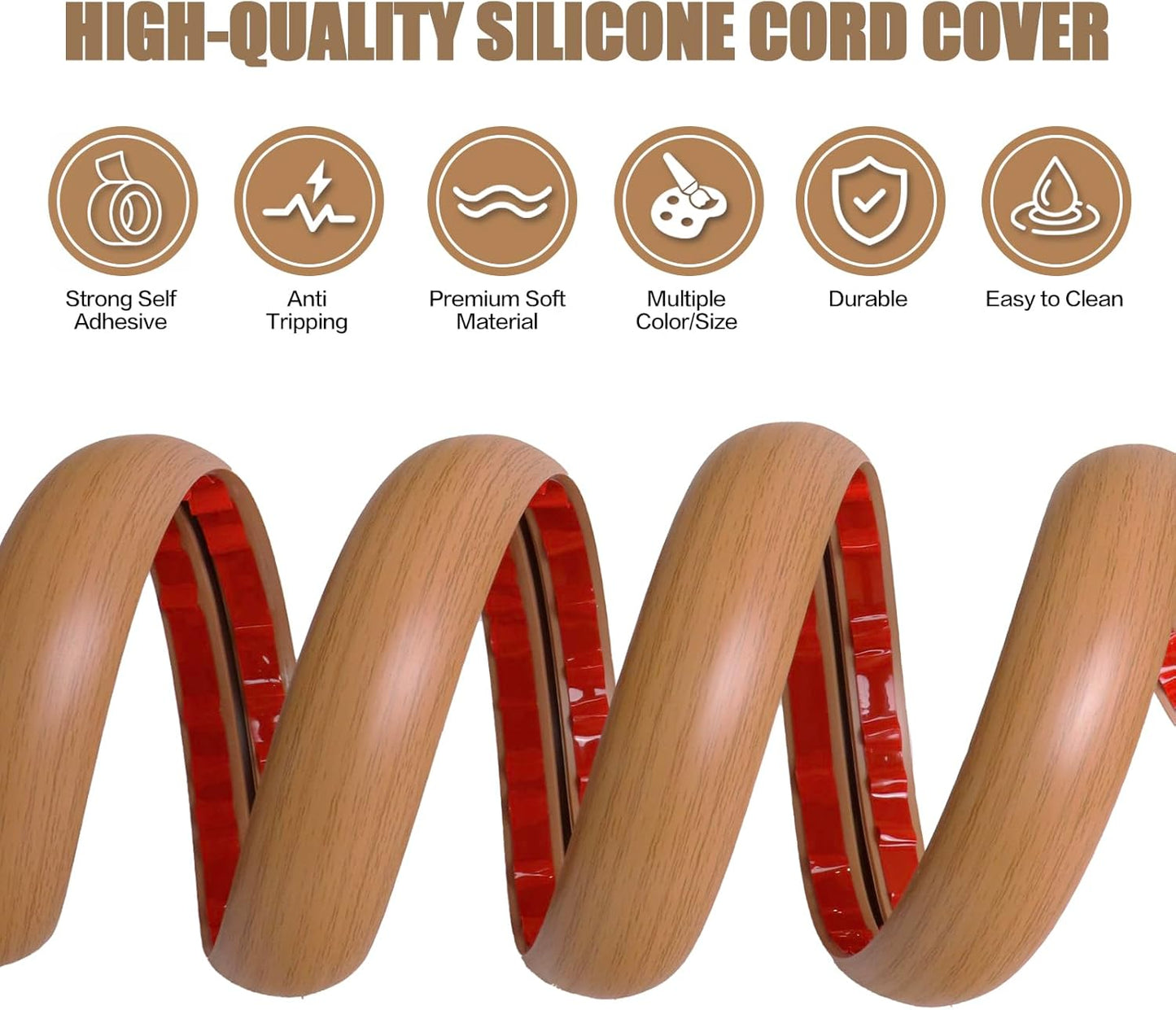 Floor Cord Cover Self Adhesive Cord Hider,3.3FT Cable Management, Extension Strip Protector for Wires, Prevent Cable Trips for Offices, Gyms, Exhibitions Cavity:0.47"(W) x 0.35"(H) Brown Wood