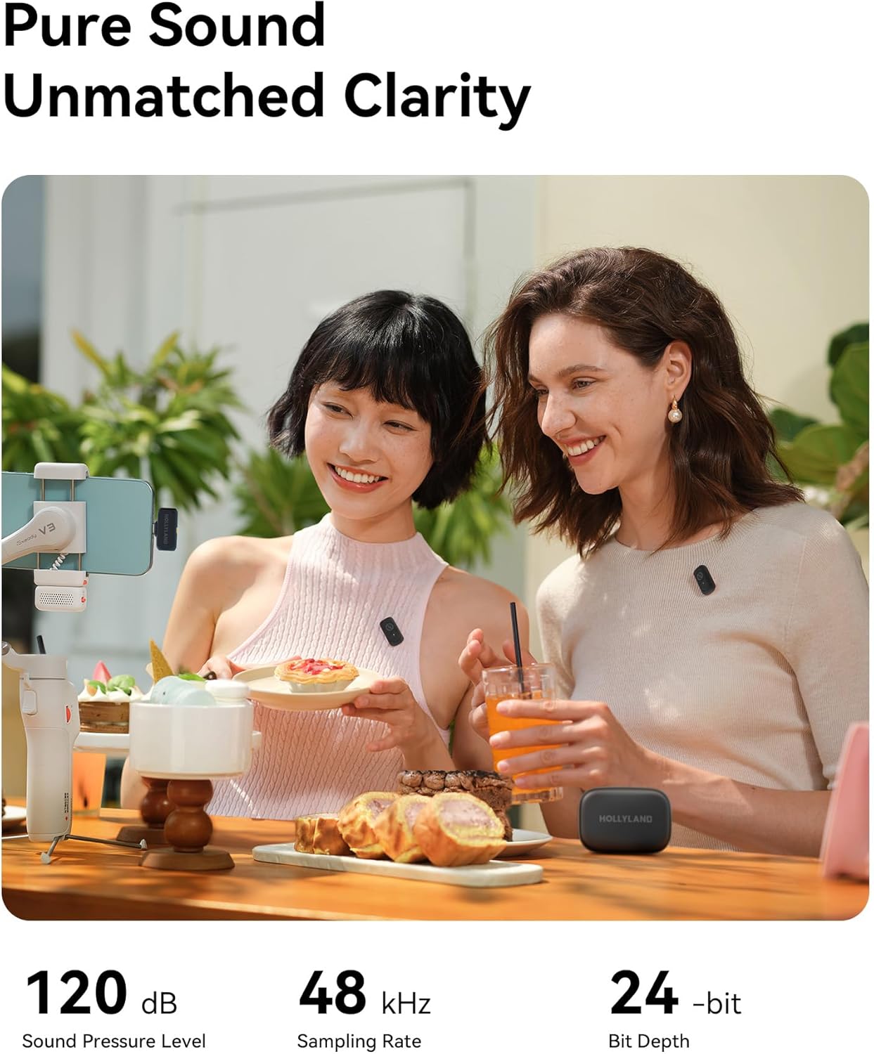 Hollyland Lark A1 Wireless Mini Microphone for iPhone & Android, 48kHz/24-bit, 3-Level Intelligent Noise Cancel, Microphone for YouTube, Podcast, Vlogging (Black, 2TX + 2RX + Charging Case)