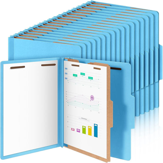 36 Pcs Classification Folders Letter Size, 1 Divider Pressboard File Folder with Fasteners, Expanding File Organizer Bulk for Teachers, Clergy, Office, Church, Christmas Donations (Blue)
