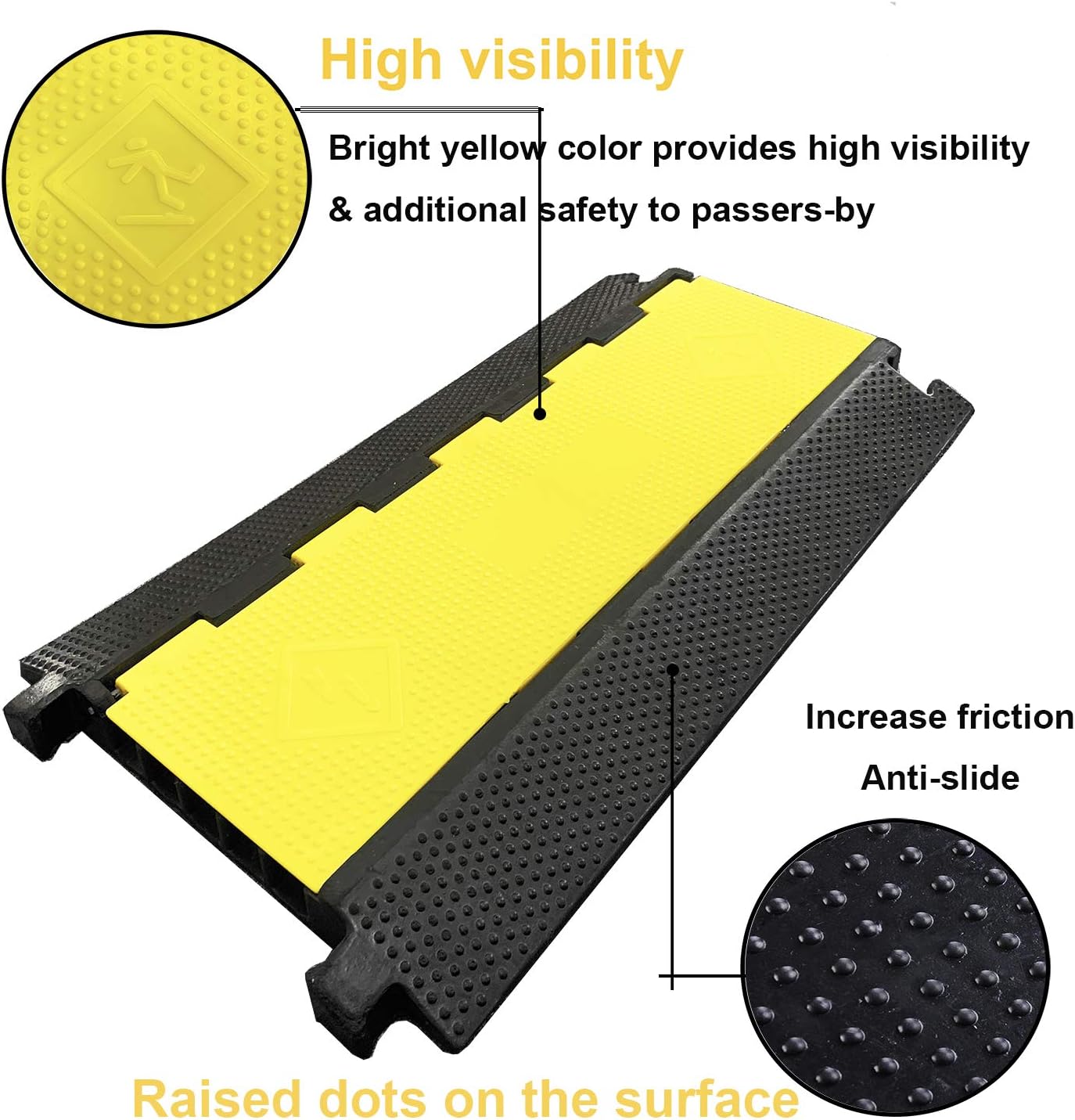Reliancer 5 Channel Rubber Cable Protector Ramp Traffic Speed Bump 18000lbs Capacity Heavy Duty Cable Protective Cover Ramp Driveway Hose Cord Track Protector Wires Concealer w/Flip-Open Top Cover
