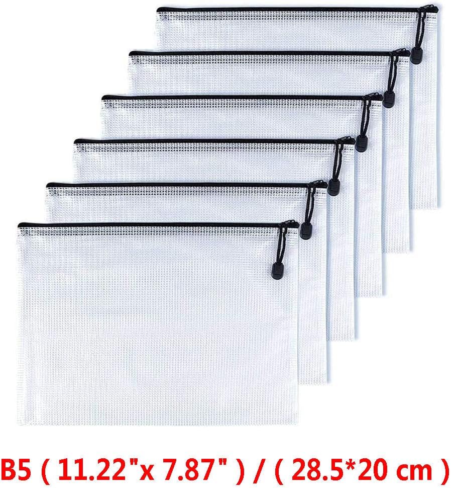 Oaimyy-B5(7"x 11",12 Pcs) Plastic Mesh Zipper Pouch Document Folders Bag & Zip File Folders for School Office Supplies, Travel,Puzzles Games Organizing Storage-Black