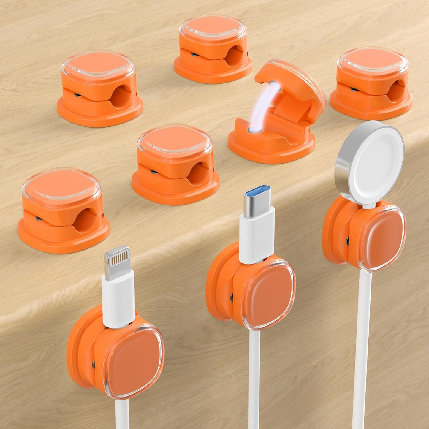 Magnetic Cable Clips, Adjustable Cord Holder Management, Adhesive Wire Keeper Organizer for Home Office Desk Phone PC Car Wall Desktop Nightstand Appliance (9-PCS Orange)