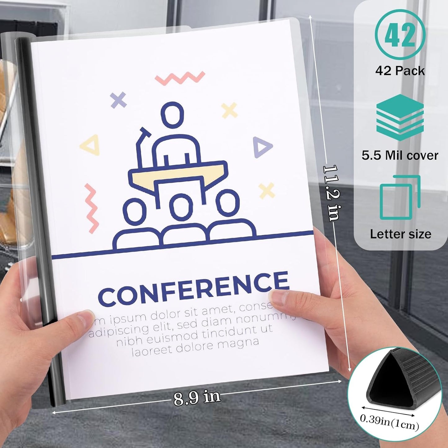 Dynta Report Covers 42 Pack Presentation Folders for Letter Size 70 Sheet Capacity, 5.5 Mil Report Covers with Sliding bar Black, Resume Folder Clear Folder for File Resume Documents