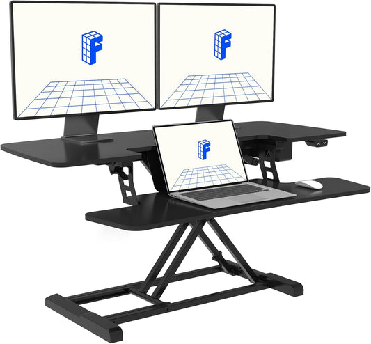 FLEXISPOT 40" Electric Height Adjustable Standing Desk Converter Motorized Stand-up Desk Riser with Quick Release Keyboard Tray, for Home and Office