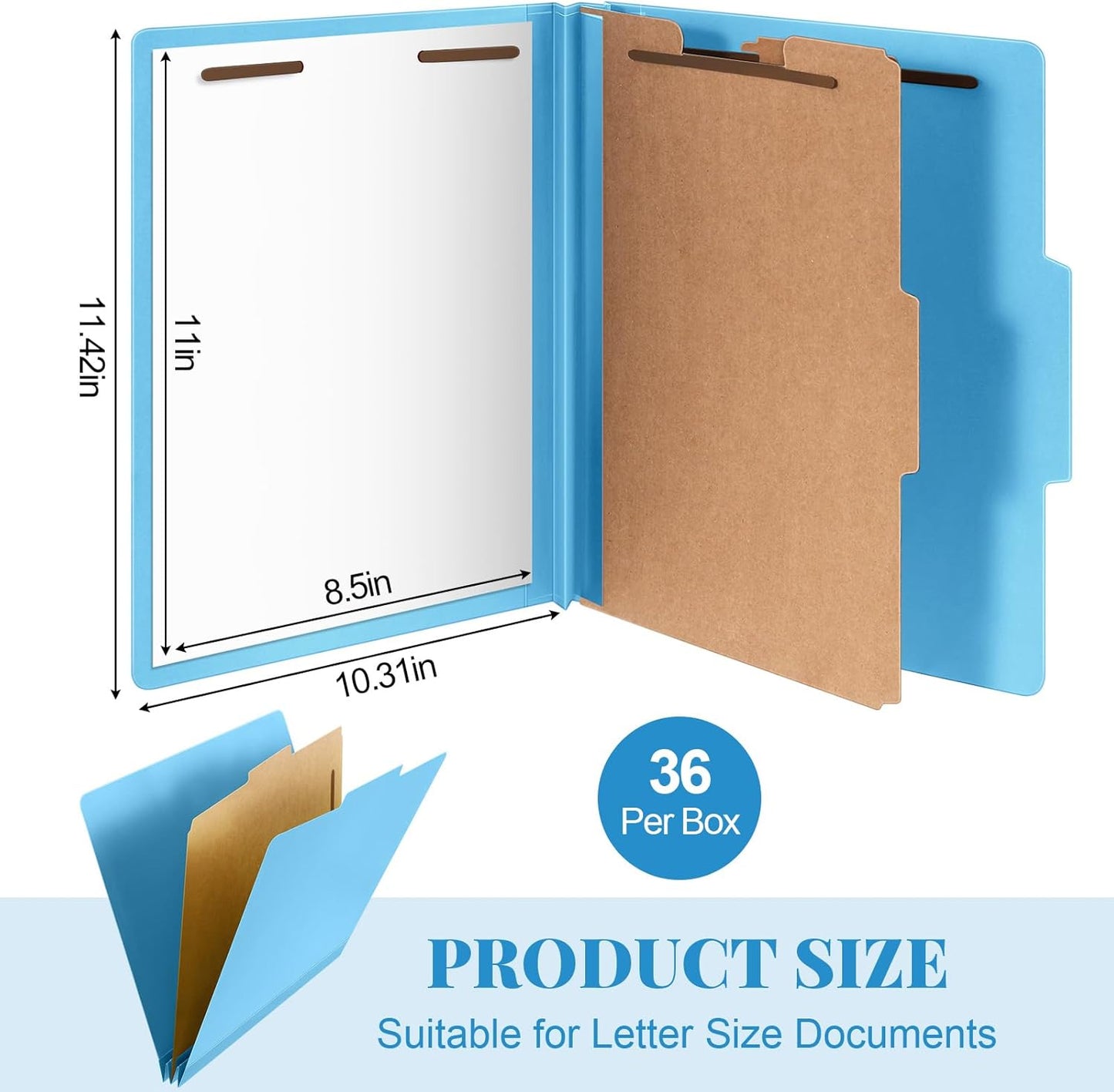 36 Pcs Classification Folders Letter Size, 1 Divider Pressboard File Folder with Fasteners, Expanding File Organizer Bulk for Teachers, Clergy, Office, Church, Christmas Donations (Blue)