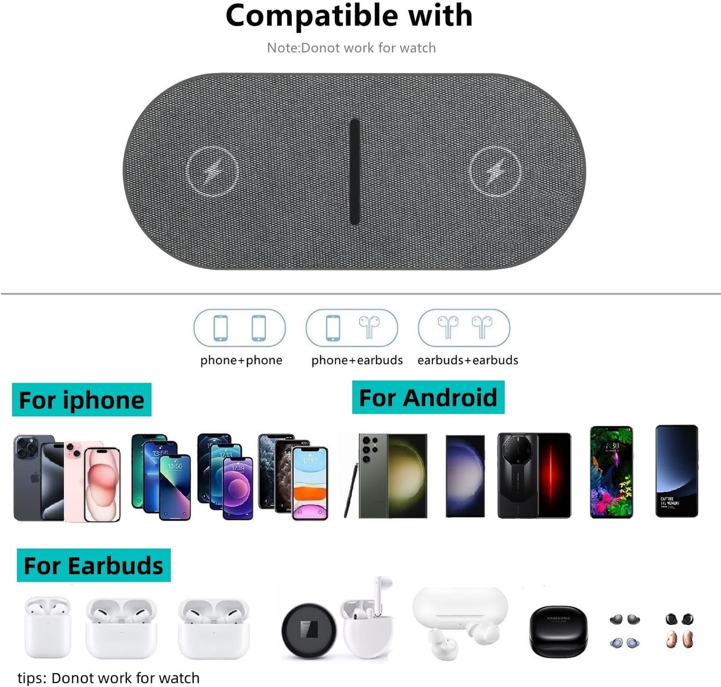 40W Wireless Charging Pad, Dual 20W Fast Wireless Charging Mat for iPhone 16 15 14 13 12 11/Pro/Pro Max/SE/X/XS,Apple Airpods 4/3/Pro,15W Wireless Charger Station for Samsung Galaxy/Note/Bud+