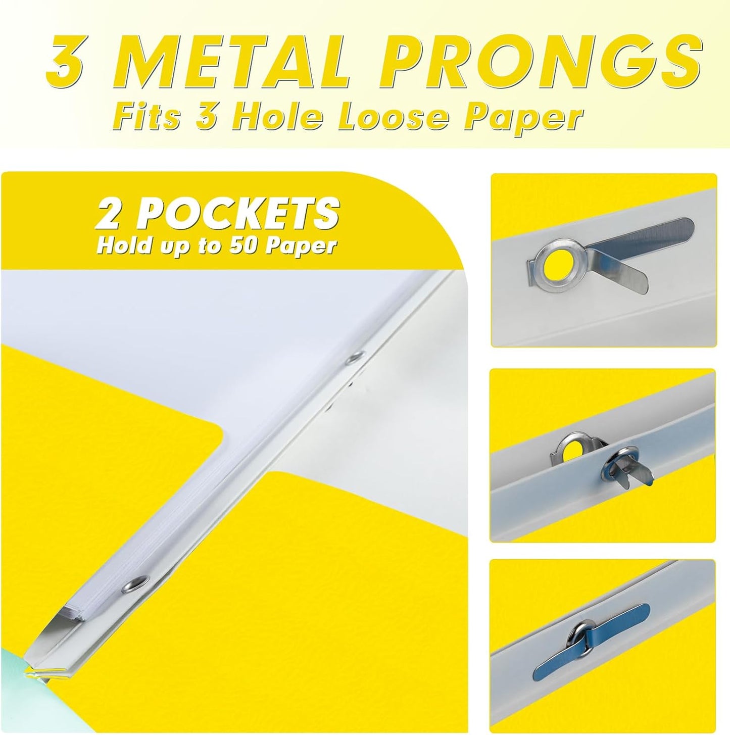 Two Pocket Folders, PANDRI 60 Pack Two Pocket Folders with Prongs, 3 Prong Folders Designed for Office and Classroom, Letter Size Yellow