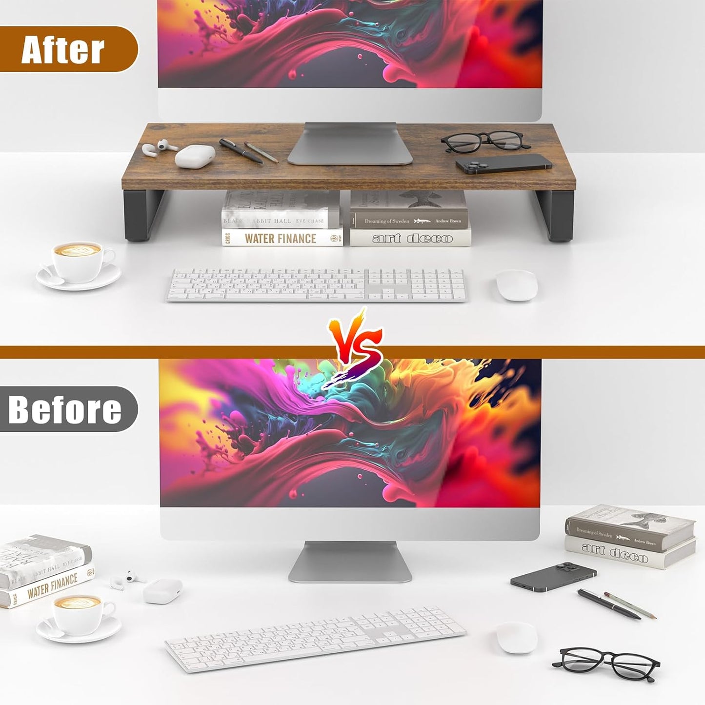 XINYAO Computer Monitor Stand for Desk, 24 inch Ergonomic Desks Riser with Spacious Storage for Laptop, Printer, Accessories