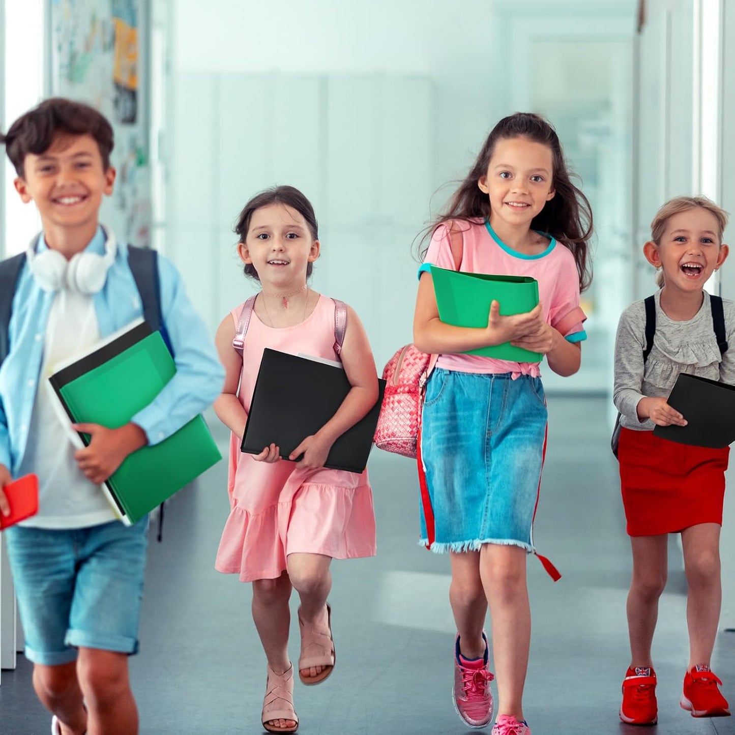 Patelai 48 Pcs Plastic Folders with 2 Pockets and 3 Prongs Home Folders with Card Slot Letter Size Heavy Duty Report Covers for Back to School(Green, Black,Classic)