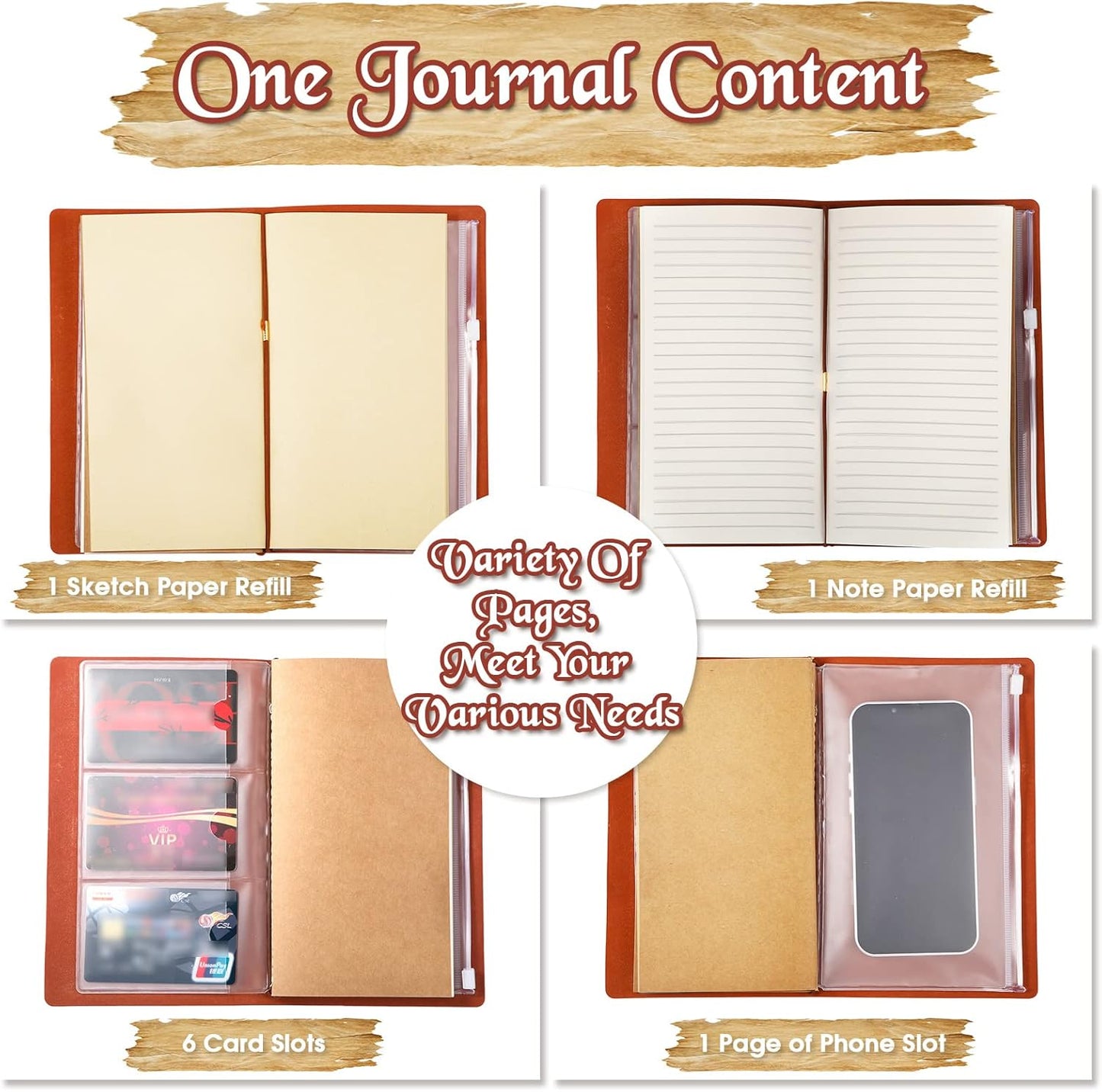 Sinmoe 10 Pack PU Leather Notebook Journal Bulk, Vintage Travel Notebook Multicolor Refillable Journal Diary Planner Gifts for Men Women, 100GSM Lined Paper, Card and Phone Slot, 7.9 x 4.7 Inches