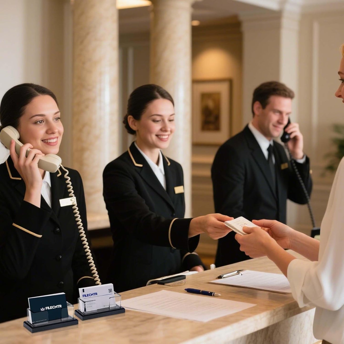 2 Pack Acrylic Business Card Holder for Desk,Clear Business Card Display Stand for Desktop, Business Card Organizer Card Stand