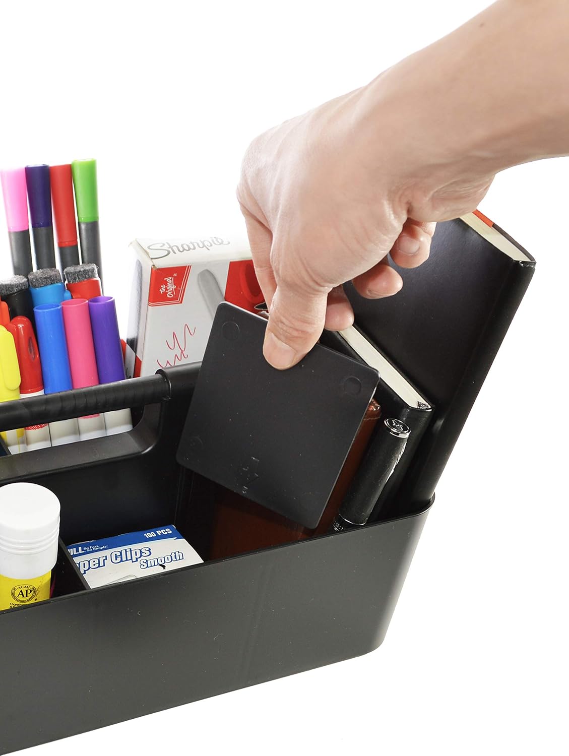 -Large Portable Caddy, DIY Dividers, 8 Compartments, School Office Supplies Home Business Organizer,Portable Basket with Handle Storage Organizer Modern Made in USA (6 PACK, Black)