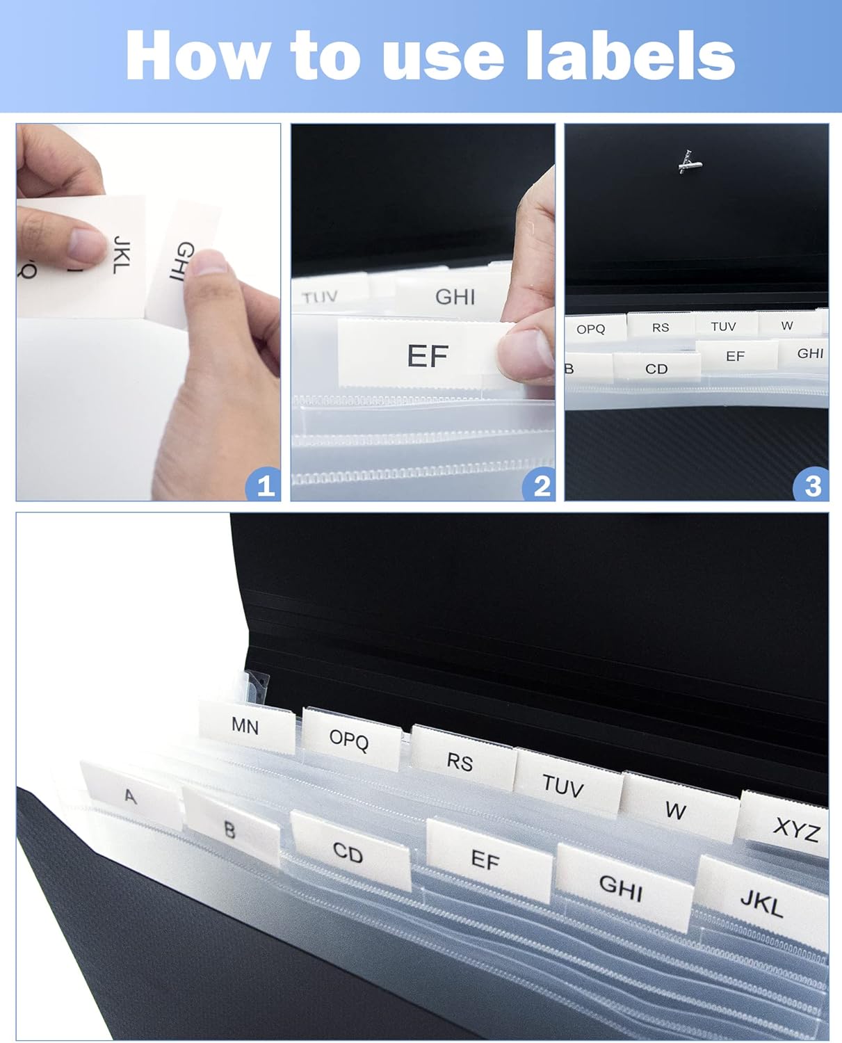 Cesil Black 7-Pocket Expanding File Folder, 33x24x3.5cm, A4, Letter, Polypropylene, Paper, 1x