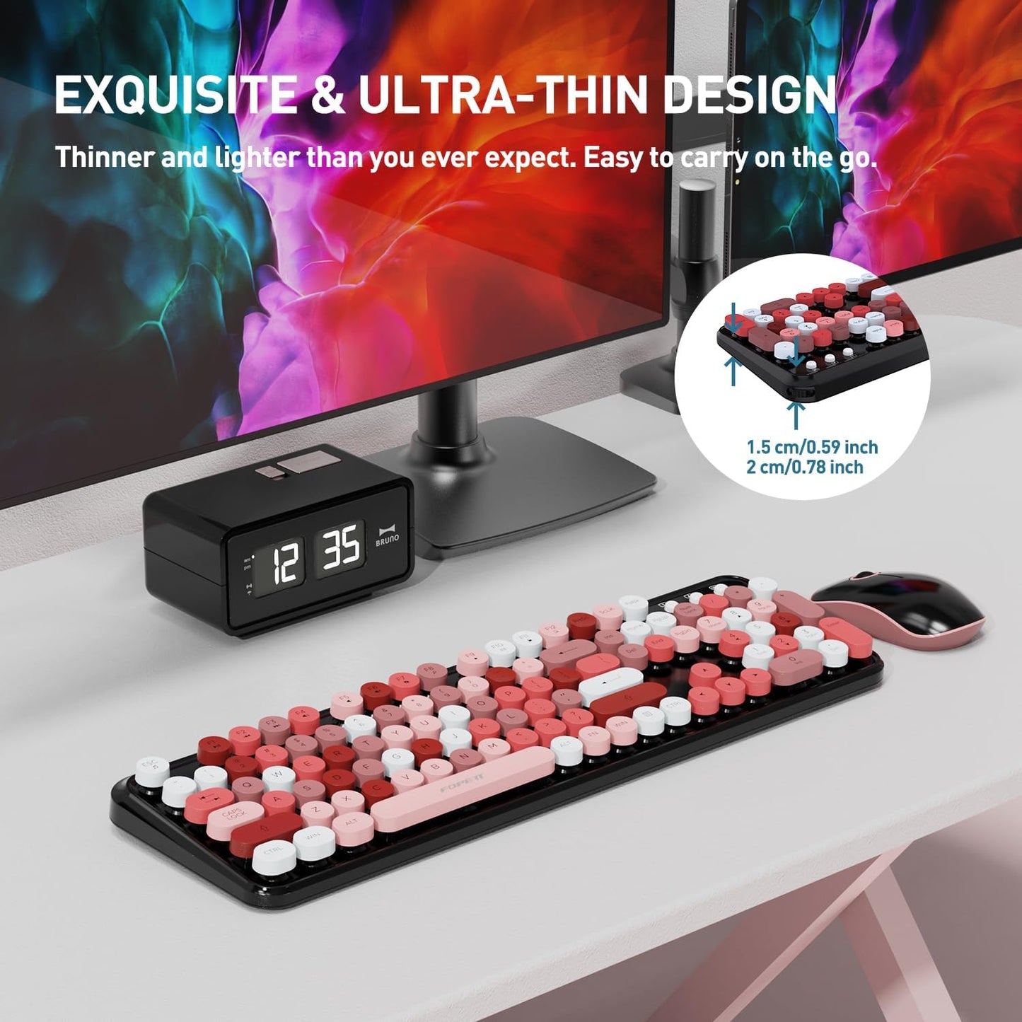 FOPETT 2.4GHz Wireless Keyboard and Mouse Set with Switch Button - Full-Size Keyboard - Compatible for Windows/Laptop/PC/Notebook/Smart TV and More - Black Colorful