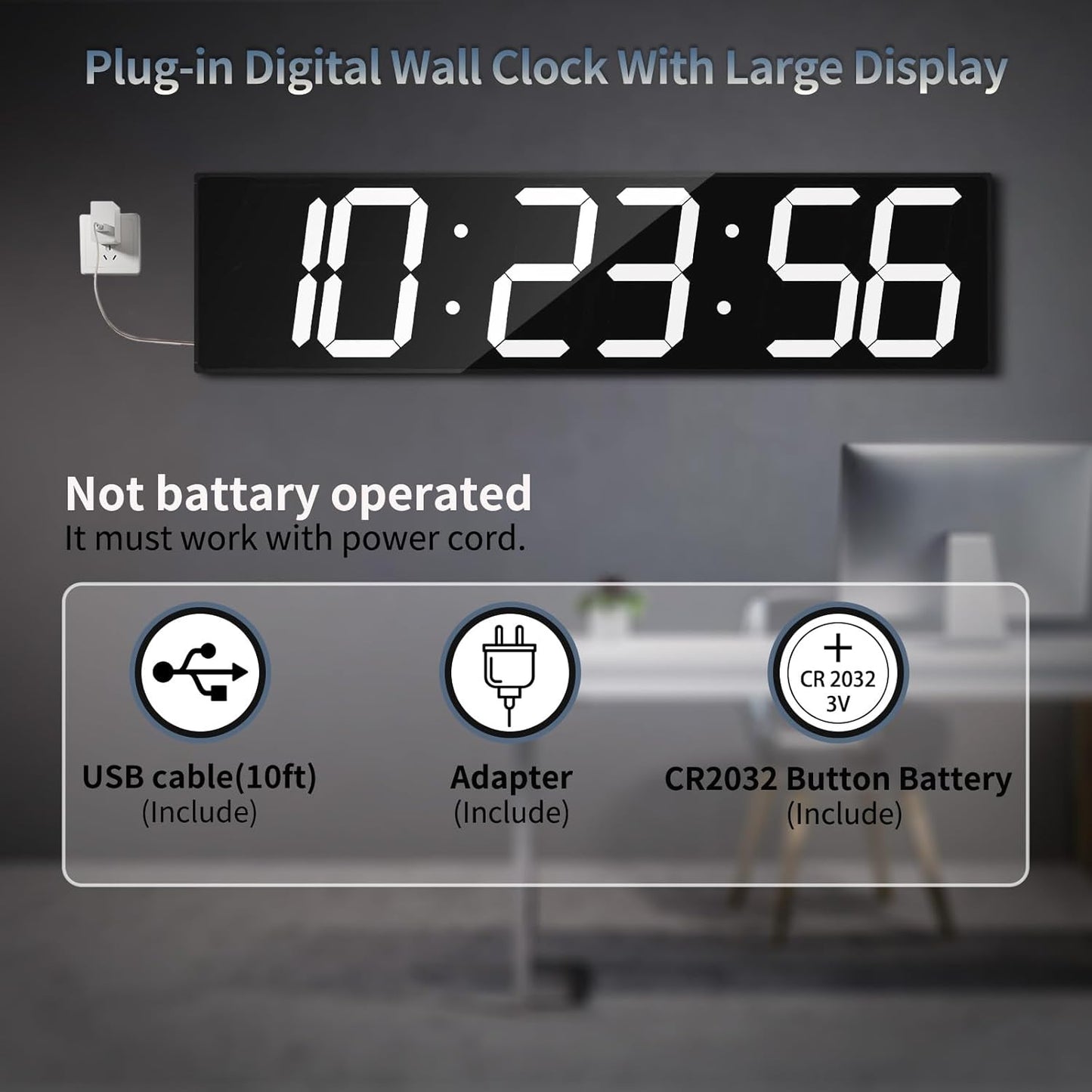 28.4'Large Digital Wall Clock,Automic Digital Clock with Alarm,Clendar and Termperature,Auto Time Sync with Easy Operation, Big Timer with Countdown and Countup (White)