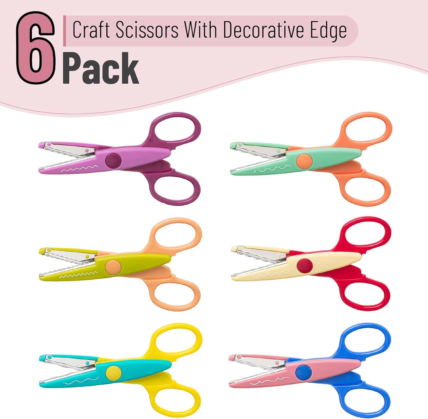 Mr. Pen- Craft Scissors Decorative Edge, 6 Pack, Vintage Colors, Zig Zag Scissors for Crafting