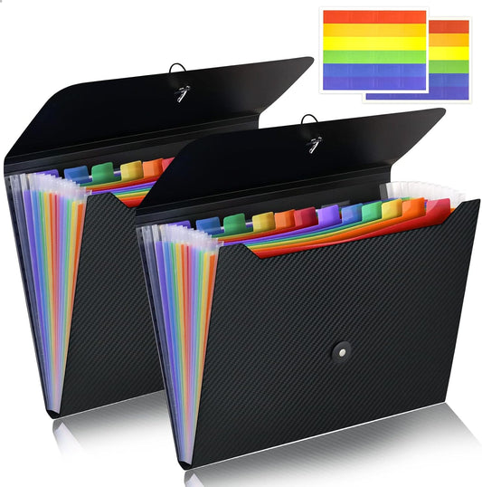 Cesil 2Pcs Accordian File Organizer Expanding File Folder, 13 Pockets File Holder Organizer, A4 Letter Size Paper Document Receipt Organizer Accordion Filing Folder for Classroom, Home, Office