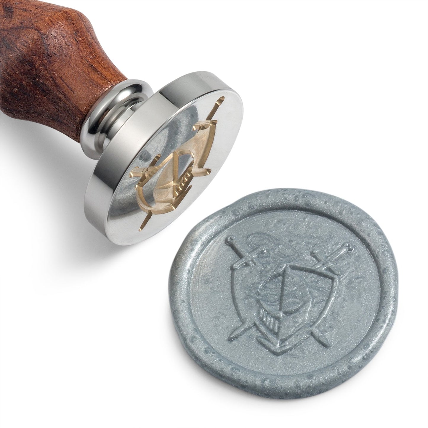 Mceal Wax Seal Stamp,Silver Brass Head with Rosewood Handle, 1.2"(30mm) Dia (Knight Blade and Shield)