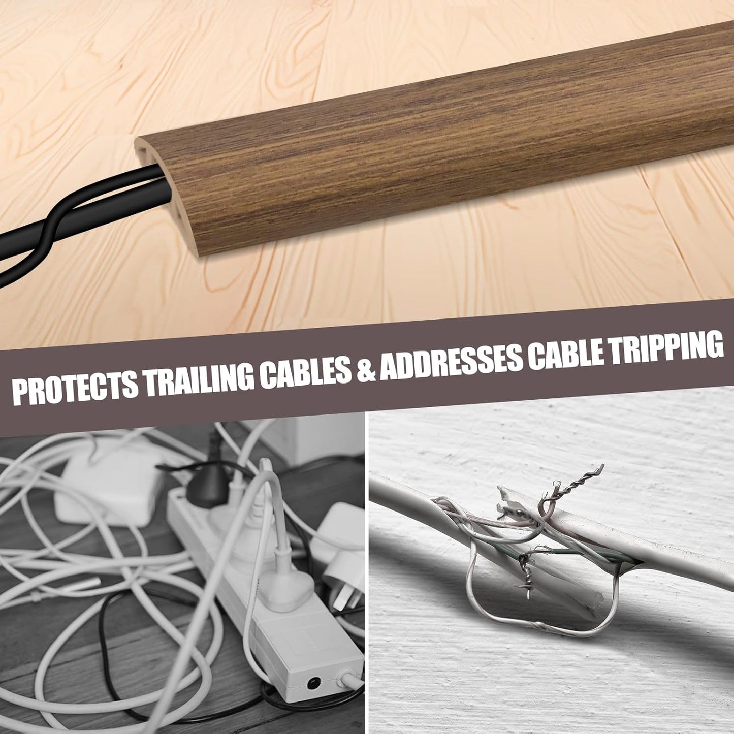 Floor Cord Cover Cable Cavity Self Adhesive Cord Hider Floor 10FT Floor Cable Management Power Cord Protector Floor Electric Cord Covers for Offices, Gym, Exhibitions (Misty Brown Wood, 1.57" x 10')
