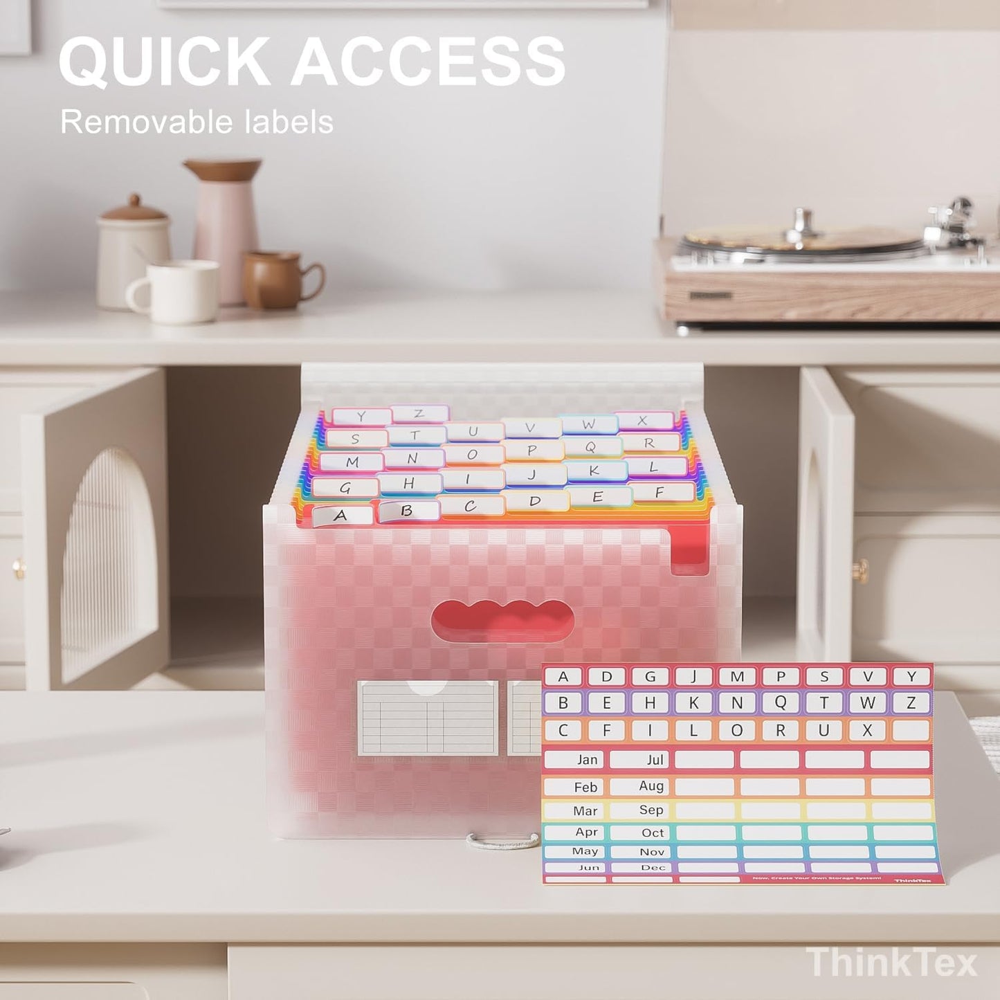 ThinkTex Accordion File Organizer, 26 Pockets Expanding File Folders, Monthly Bill Receipt Documents Organizer, A-Z Colorful Tabs, Letter/A4 Size - Pink