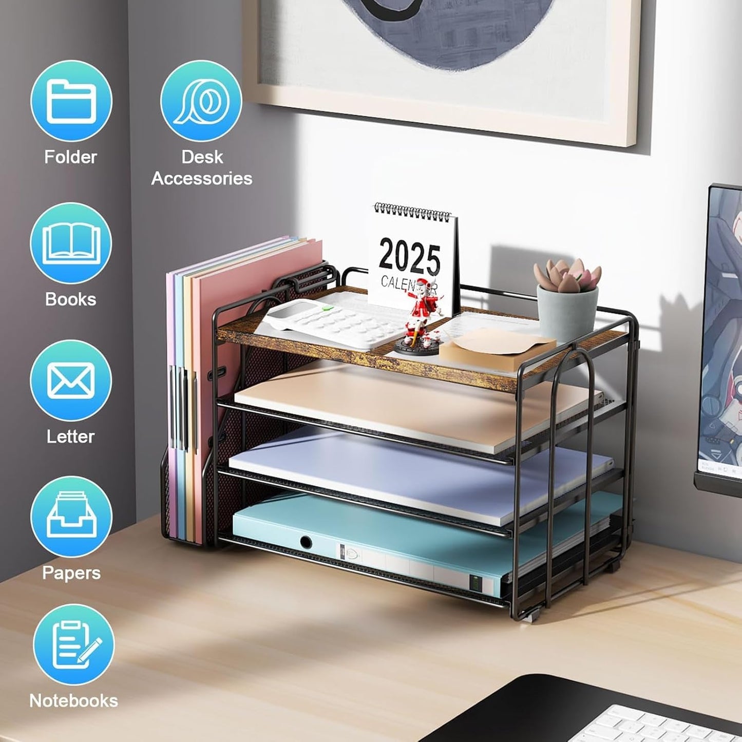 gianotter Wood Paper Organizer With Magazine Holder, Desk Organizers and Accessories, Desk Accessories & Workspace Organizers, File Organizer for Office Supplies Storag (Wood)