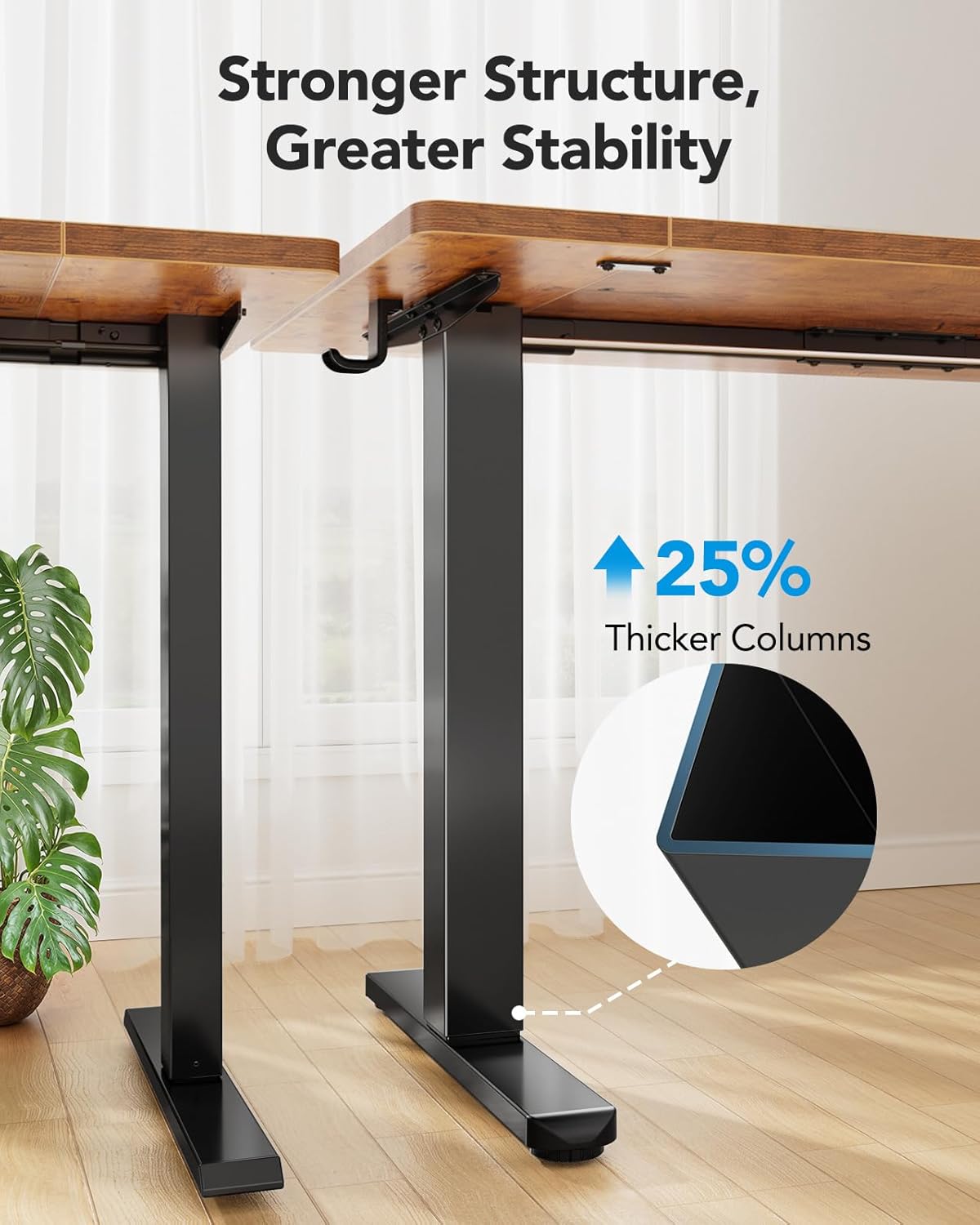 HUANUO 48 x 24 inch Electric Standing Desk, Height Adjustable Table with Headphone Hooks & Cable Manager, Sit to Stand up Desk for Home Office, Vintage Brown