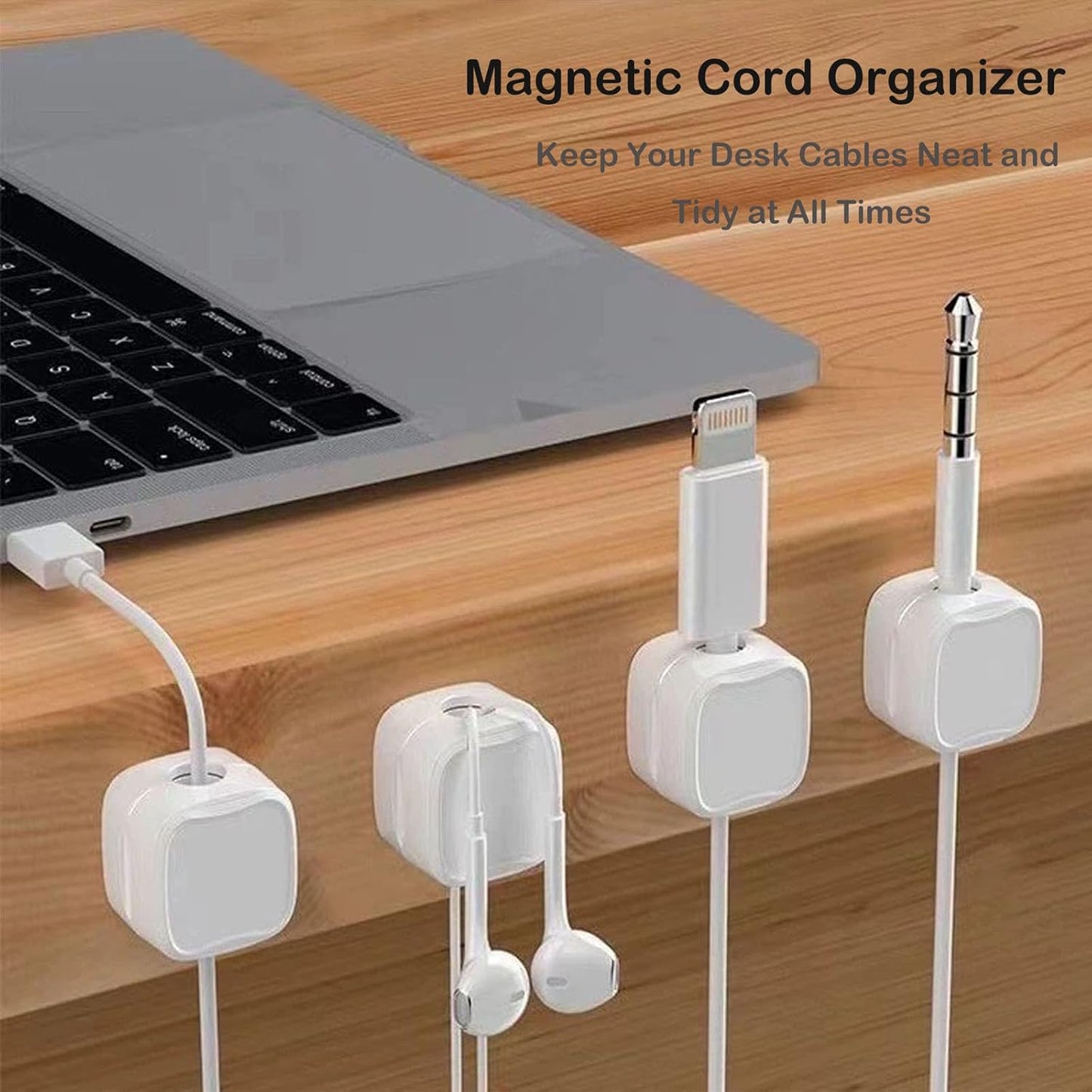 10 Pack Cord Organizer, Magnetic Cord Holder, Cable Clips for Desk, Adhesive Cable Management Wire Keeper for Nightstand, Home, Office, Desktop, Car, Wall (White)
