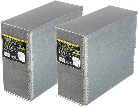 Lineco Archival Document Storage Box with Metal Edge, Acid-Free Gray Boxboard, Organize and Store Files, Prints, Photos, Letter-Sized Case 12.5" x 10.5" x 5" Wide, Pack of 2