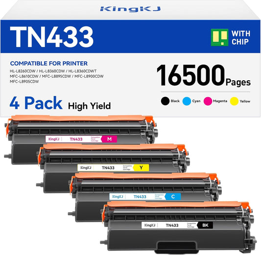 TN433 Toner Cartridge 4-Pack Replacement Compatible for Brother TN-433 TN431 TN436 MFC-L8900CDW MFC-L8690CDW HL-L8360CDW HL-L8260CDW MFC-L8610CDW MFC-L8905CDW MFC-L9570CDW HL-L8360CDWT Printer Set Ink