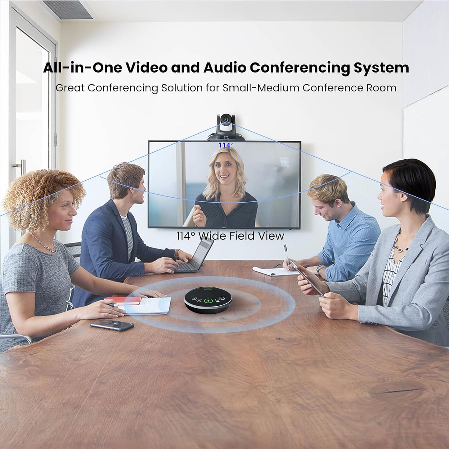 All-in-One Conference Room Video Camera System Bundle HD 1080P 60fps 3X Optical Zoom USB3.0 HDMI PTZ Camera and Bluetooth Conference Speakerphone with Microphones