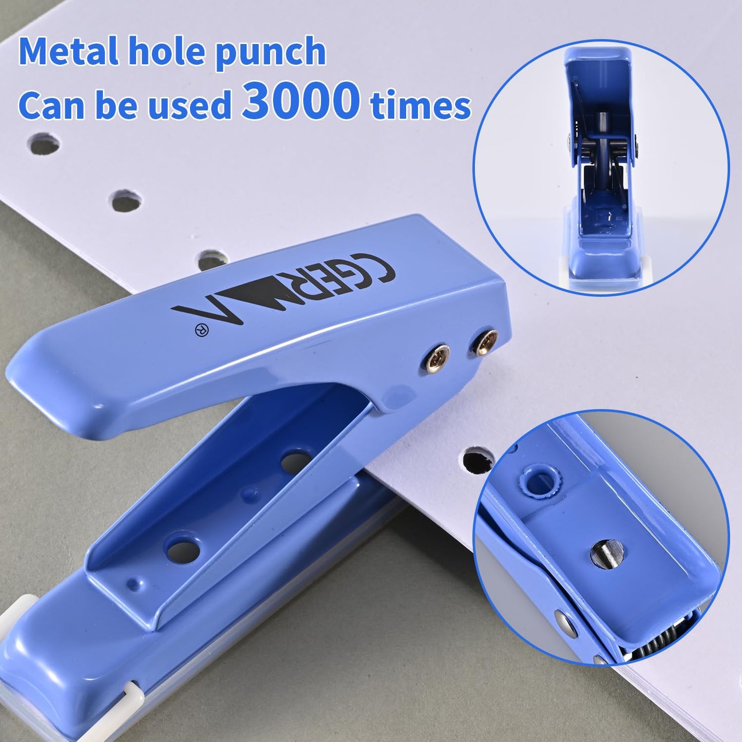 Single Hole Puncher, 3 Pack ，1/4" Hole, 50% Labor Savings, Heavy Duty Metal Punch, 15 Sheet Capacity, for ID Cards, Chipboard, Art Project, Crafts Easy Punching