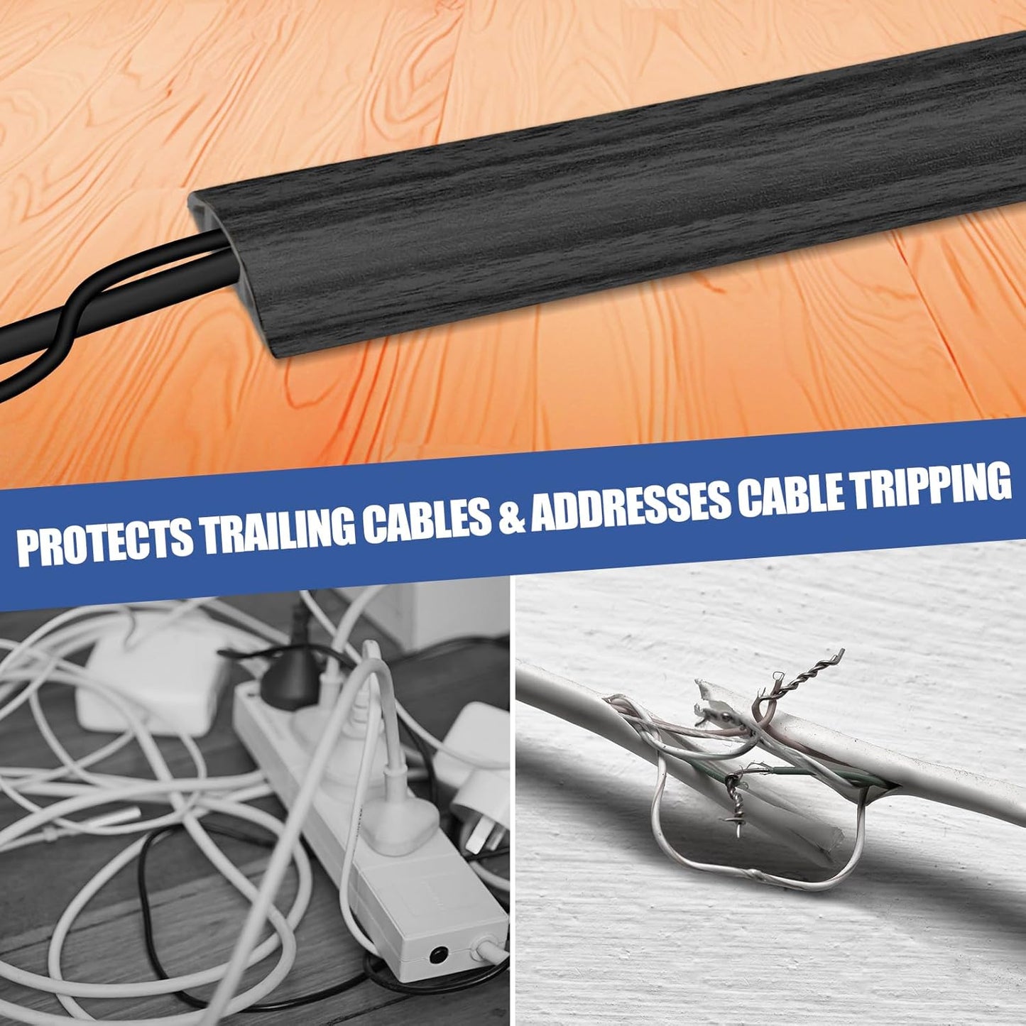 Floor Cord Cover Self Adhesive Cord Hider,10FT Cable Management, Extension Strip Protector for Wires, Prevent Cable Trips for Offices, Gyms, Exhibitions Cavity:0.39"(W) x 0.27"(H) Wooddarkblack