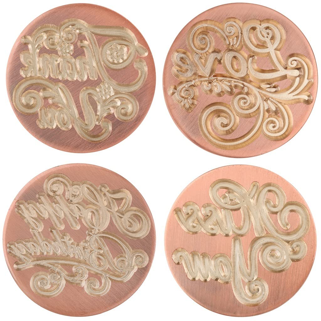 rockcloud Wax Seal Stamp Set, 4 Pieces Sealing Wax Stamps Copper Seals with 1 Rose Quartz Seal Handle for Cards Envelopes Invitation Decoration, Love Expressiont
