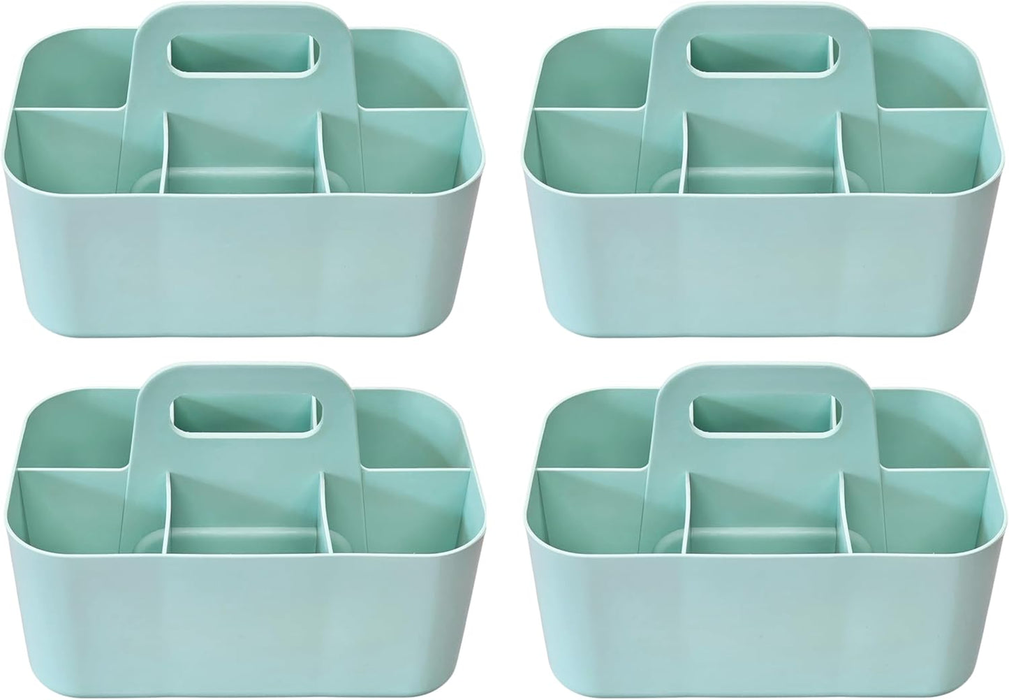 Small Stackable Plastic Caddy with Handle 6 Compartment | Desk, Makeup, Dorm Caddy, Classroom Art Organizers - 4 Pack, Made In USA (Mint)