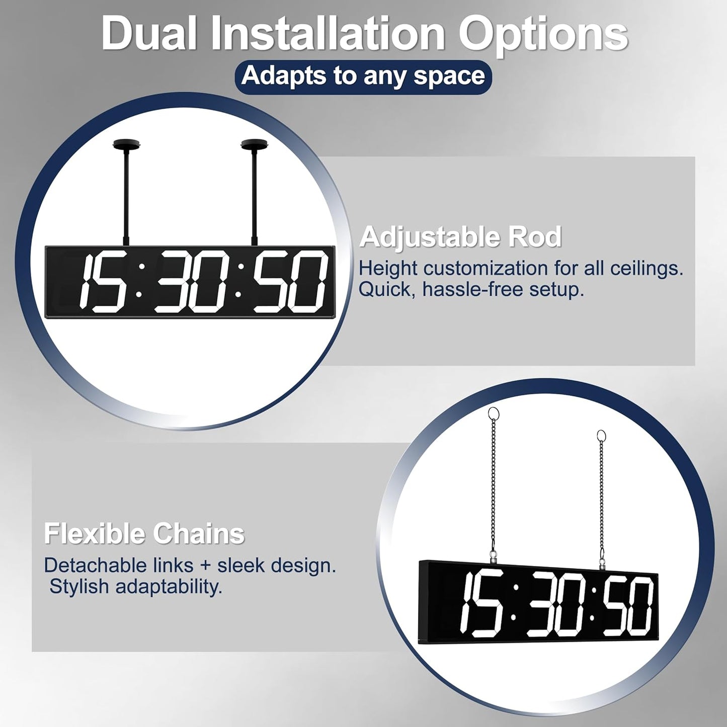 Digital Clock Large Display 1928" with Remote Control,Double-Sided Clock, Suspended Design for Hospitals, Factories, Airports.