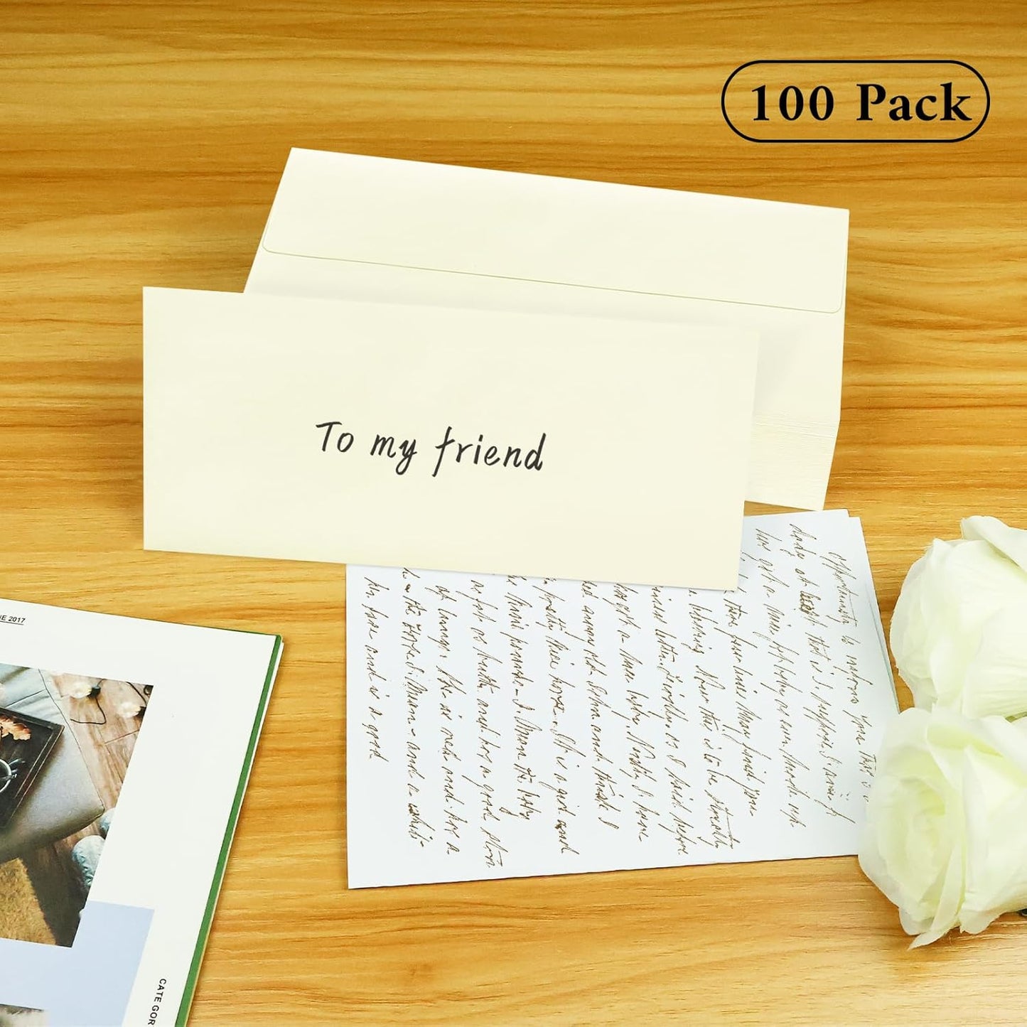 100 Pack #10 Business Envelopes, Ivory Standard Envelopes Self Seal, Letter Size Business Mailing Envelopes for Checks Letters Invoices Statements Birthday Graduation Wedding, 4 1/8 x 9 1/2 Inch