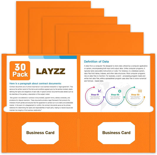 Folders with Pockets, LAYZZ 30 Pack Paper Pocket Folders, 2 Pocket Folders Fits Letter Size Paper, for School Office and Home (Orange)