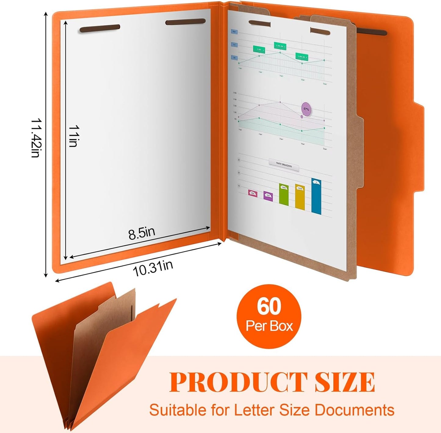 60 Pcs Classification Folders Letter Size, 1 Divider Pressboard File Folder with Fasteners, Expanding File Organizer Bulk for Teachers, Clergy, Office, Church, Christmas Donations (Orange)