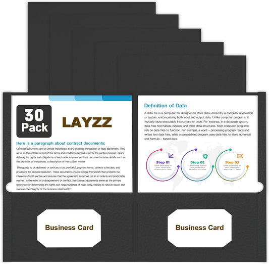 Folders with Pockets, LAYZZ 30 Pack Paper Pocket Folders, 2 Pocket Folders Fits Letter Size Paper, for School Office and Home (Black)
