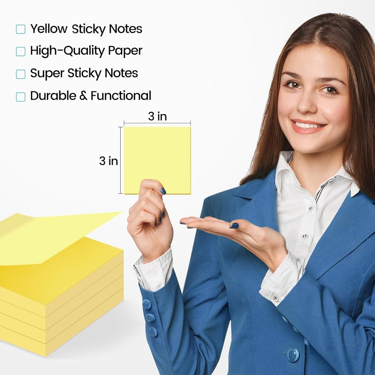 (48 Pack) Sticky Notes 3x3 in Yellow, Clean Removal, Recyclable, Self-Stick Pads, Easy to Post for Home, Office, Notebook