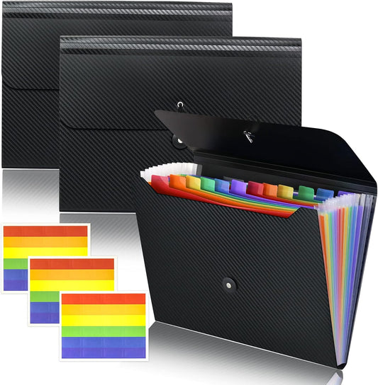 Cesil 3Pcs Accordian File Organizer Expanding File Folder, 13 Pockets File Holder Organizer, A4 Letter Size Paper Document Receipt Organizer Accordion Filing Folder for Classroom, Home, Office